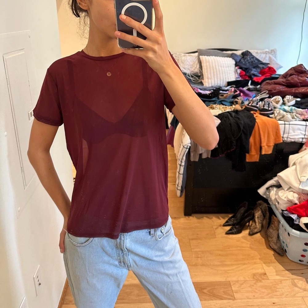 Forever 21 Sheer Maroon Short Sleeve Top
